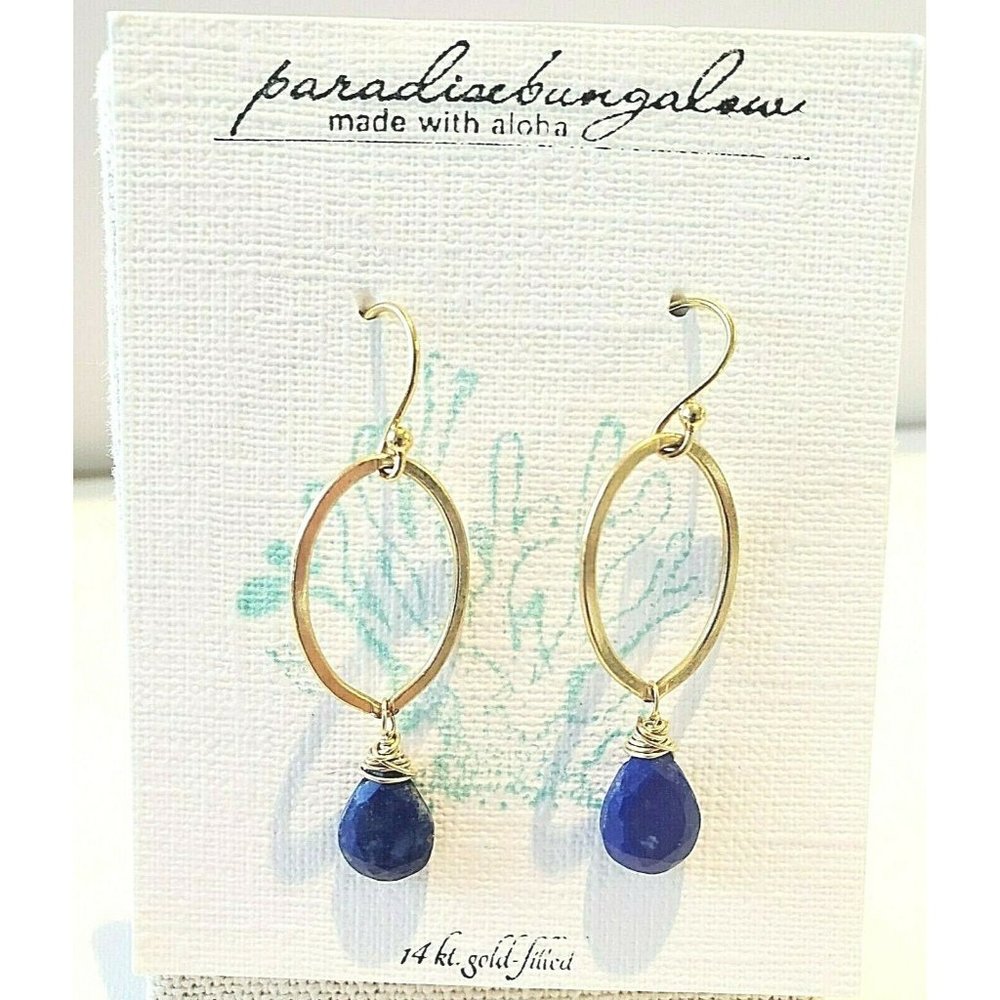 Hawaiian Made Natural Blue Lapis Hoop Earrings